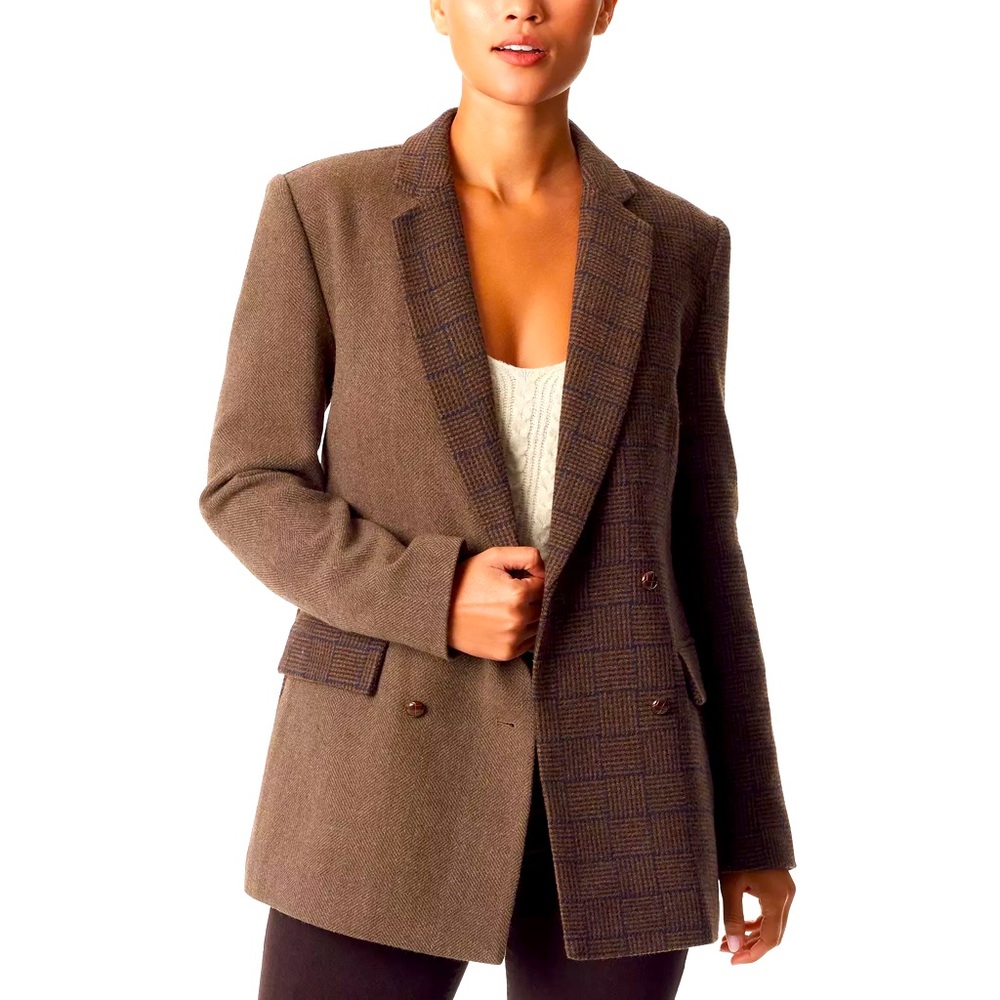 Sam Edelman Womens Braellynn Chocolate Chip Menitta Plaid Blazer Medium $189